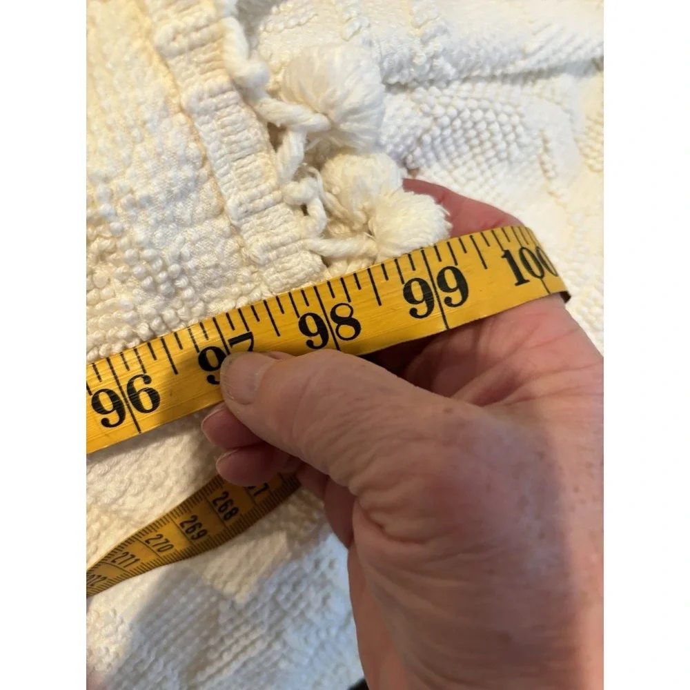 Vintage White Ivory Chenille Bedspread Queen S Raised Rose Floral Pom Pom Fringe